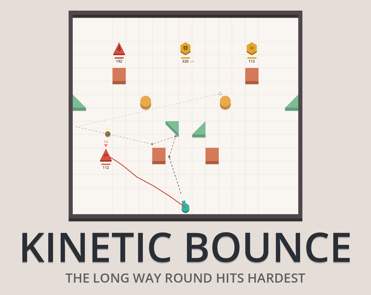 Kinetic Bounce: a cannon shot bouncing between towers and obstacles